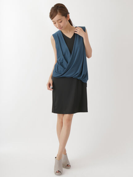 YECCA VECCA バイカラーカシュクールドレス