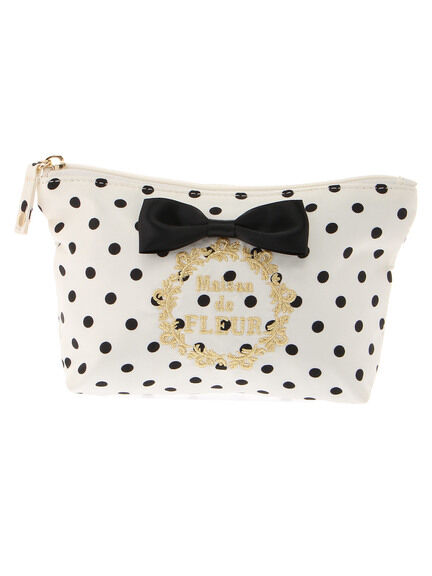 Maison de FLEUR ドットサテンブランドロゴポーチ