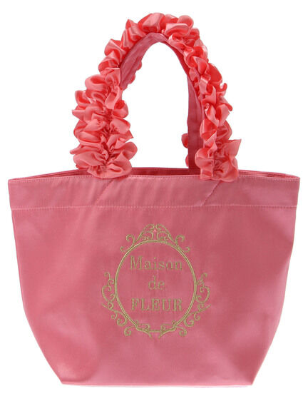 Maison de FLEUR ピンクピンクリボンフリルハンドルトートバッグ