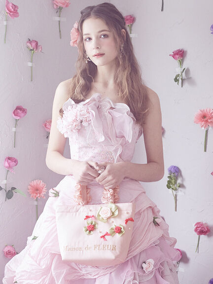 Maison de FLEUR【TOKYO GIRLS COLLECTIONモデル】フラワーリボンフリルハンドルトートバッグ