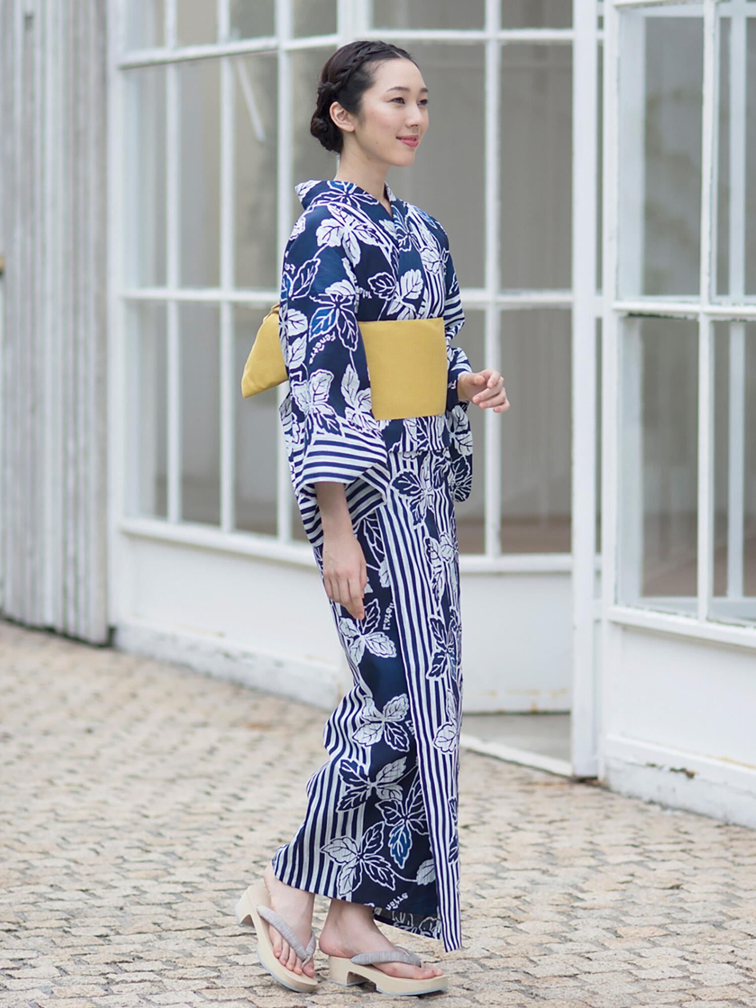 L'ATELIER FENETRE 注染ボタニカルリーフ浴衣