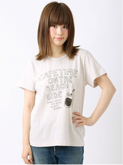 粗挽き浅VネックプリントTシャツ 1202994-22-11-12