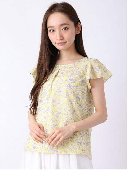 ローン単色花柄プリントブラウス 1703030-22-12-11