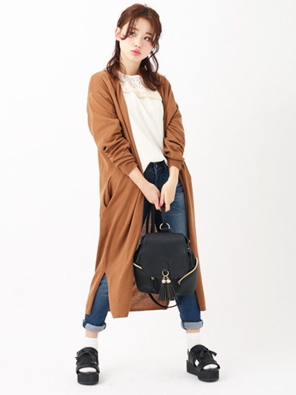 アウトレット ロングカーディガン ホワイト 杢ライトグレー ブラック ライトピンク ブラウン キャメル カーキ サックスブルー ネイビー Earth Music Ecology アースミュージックアンドエコロジー のレディースカーディガン d ファッション通販の