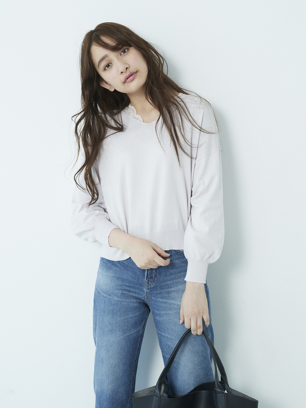 アウトレット Set2点 Vネックニットプルオーバー レースインナー オフホワイト 杢グレー ブラック ライトイエロー ミント ラベンダー Earth Music Ecology アースミュージックアンドエコロジー のレディースニット セーター cb0044 ファッション通販の