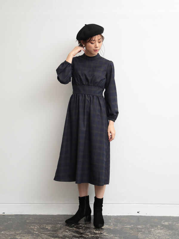 アウトレット ハイネックチェックワンピース ブラック ベージュ ネイビー Earth Music Ecology アース ミュージックアンドエコロジー のレディースワンピース h ファッション通販のstripe Club
