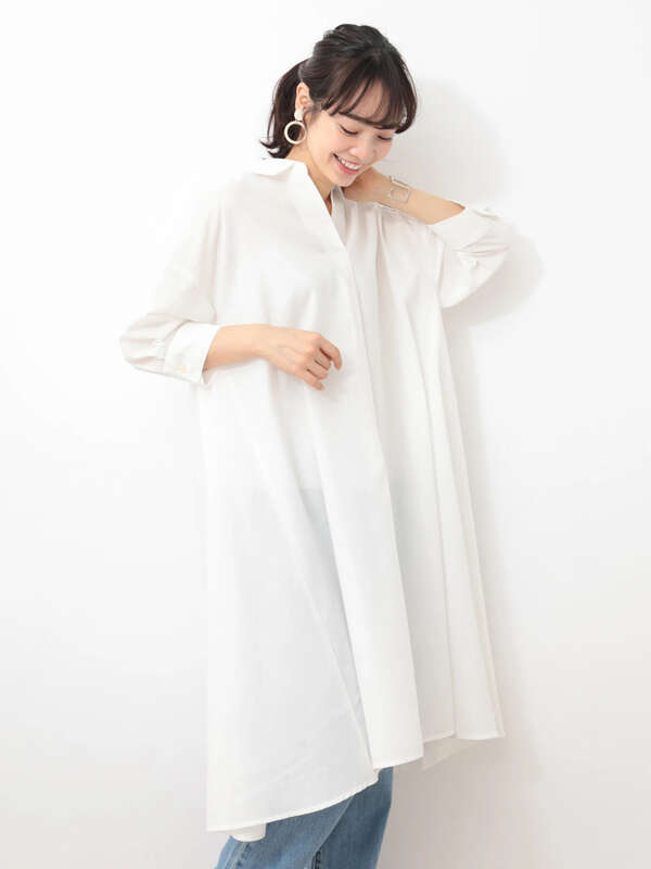 フレンチリネンブレンドシャツワンピース オフホワイト ベージュ ネイビー ストライプ Earth Music Ecology アースミュージックアンドエコロジー のレディースワンピース 1c91l0h0240 ファッション通販のstripe Club