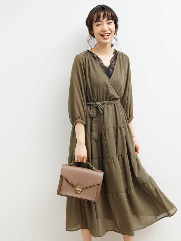 アウトレット カシュクールティアードワンピース アイボリー ブラック モカ ライトグリーン Earth Music Ecology アース ミュージックアンドエコロジー のレディースワンピース 1c92l0h0500 ファッション通販のstripe Club