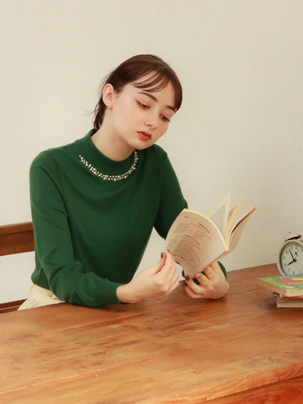 アウトレット ハイハイハイネックビジューニットプルオーバー アイボリー 杢グレー ブラック ダークピンク レッド モカ マスタード ネイビー ライトパープル ダークグリーン ピンクベージュ ボーダー Earth Music Ecology アースミュージックアンドエコロジー