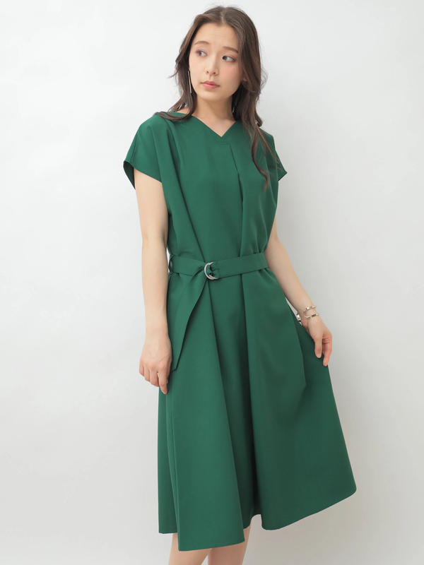 ウエストリボンvネックワンピース ベージュ マスタード グリーン ネイビー Earth Music Ecology アースミュージックアンドエコロジー のレディースワンピース 1b96l0h0100 ファッション通販のstripe Club