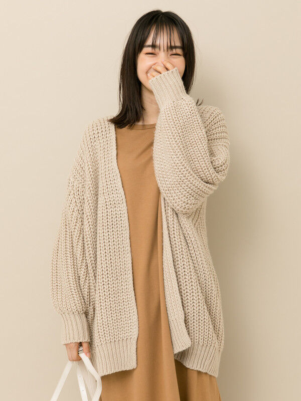 ざっくりロングニットカーディガン アイボリー グレー ブラック ベージュ カーキ ラベンダー Earth Music Ecology アース ミュージックアンドエコロジー のレディースカーディガン 1c93l2d00 ファッション通販のstripe Club