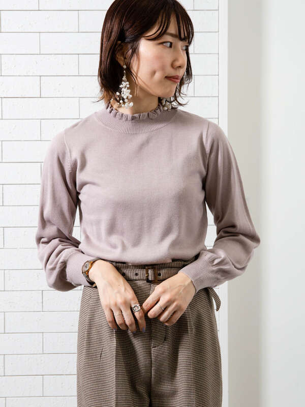 アウトレット フリルハイネックニットプルオーバー アイボリー 杢グレー ブラック ミント ラベンダー ピンクベージュ Earth Music Ecology アースミュージックアンドエコロジー のレディースニット セーター 1b97l2c0100 ファッション通販のstripe Club