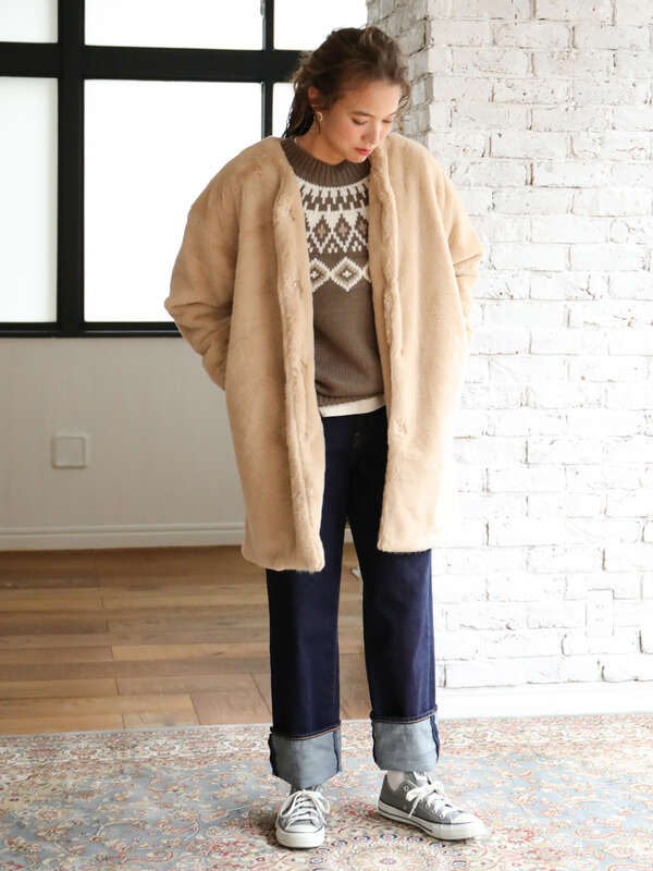 ファーロングコート ダークピンク ベージュ モカ Earth Music Ecology アースミュージックアンドエコロジー のレディースコート 1c97l0z0500 ファッション通販のstripe Club