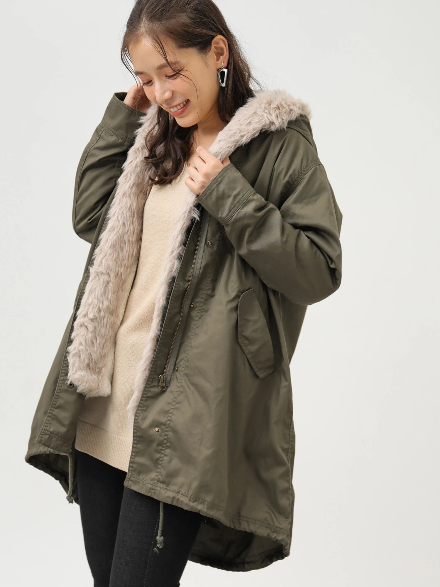 限定販売 Earth Music Ecology エコファーモッズコート ロング ジャケット アウター Www Thjodfelagid Is