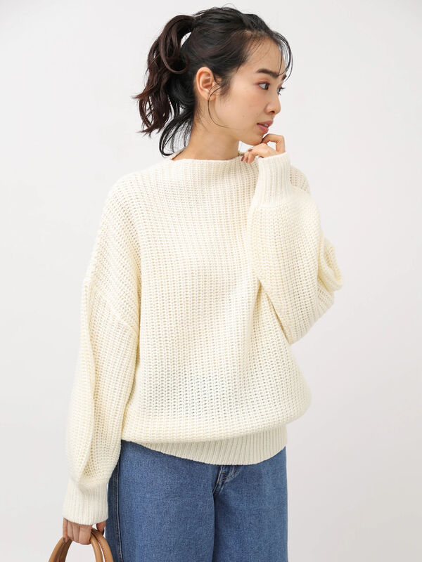 最前線の ベージュ プルオーバー ボトルネックニット カットソー 長袖 七分 Albinofoundation Org