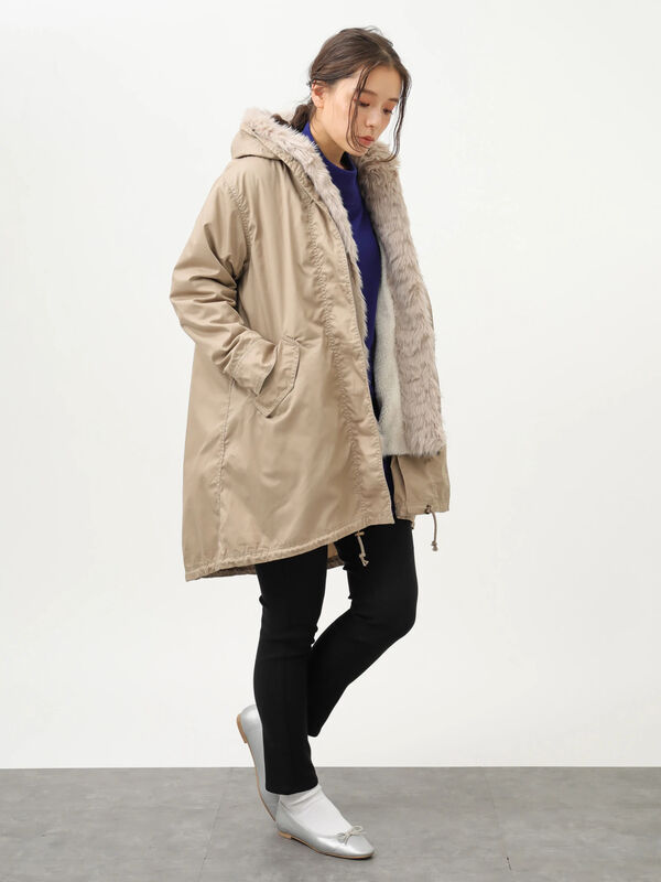 ｗｅｂ限定大きな 小さなサイズ エコファーモッズコート ロング ベージュ カーキ Earth Music Ecology アース ミュージックアンドエコロジー のレディースコート 1h94l0z0360 ファッション通販のstripe Club