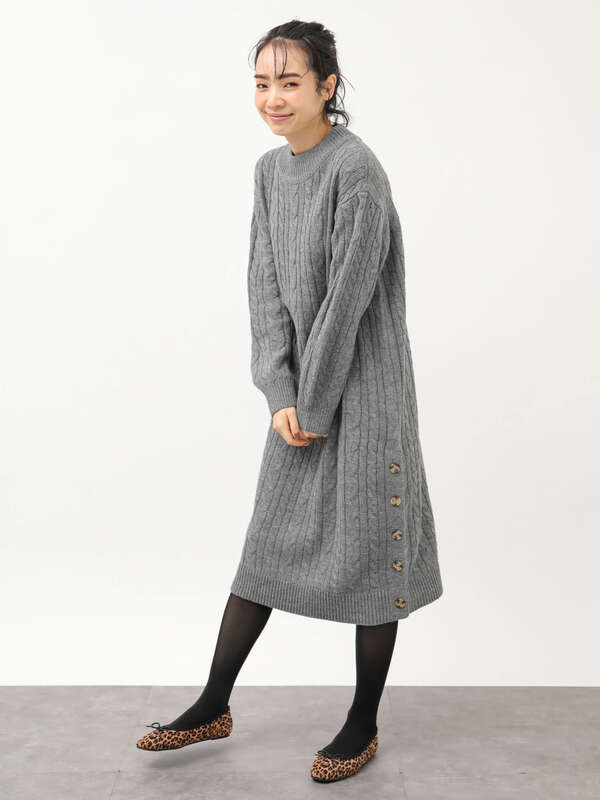 アウトレット クルーネックケーブルニットワンピース アイボリー 杢グレー ブラック モカ Earth Music Ecology アースミュージックアンドエコロジー のレディースワンピース 1c94l2h0400 ファッション通販のstripe Club