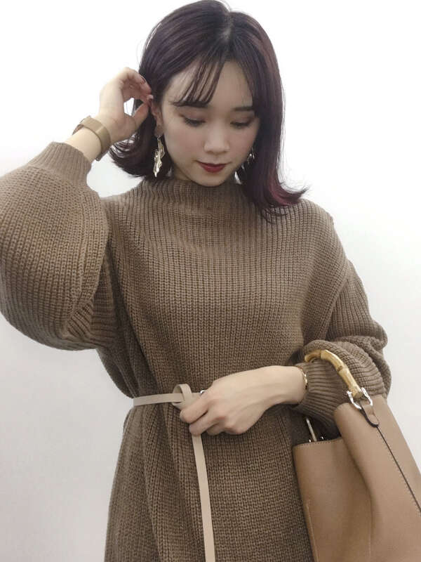 アウトレット ボトルネック畦編みニットワンピース オフホワイト 杢グレー ブラック モカ パープル ダークグリーン Earth Music Ecology アースミュージックアンドエコロジー のレディースワンピース 1c97l2h0300 ファッション通販のstripe Club