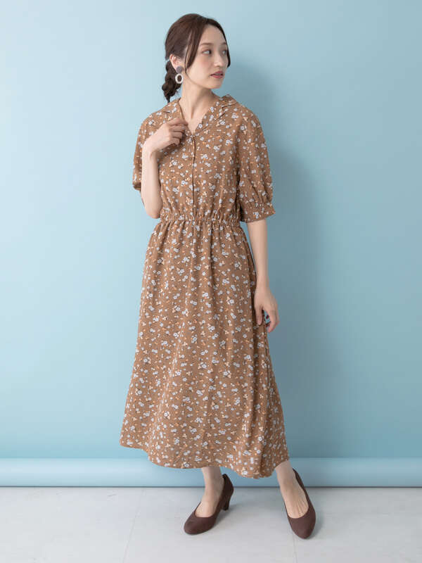 アウトレット 花柄開襟ワンピース ブラック ボルドー ブラウン Earth Music Ecology アース ミュージックアンドエコロジー のレディースワンピース 1d93l0h1000 ファッション通販のstripe Club