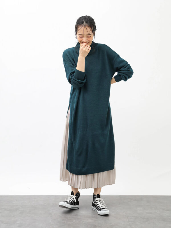 Set2点 ニットワンピース プリーツスカート 杢グレー ブラック Earth Music Ecology アースミュージックアンドエコロジー のレディースワンピース 1c94l2h0740 ファッション通販のstripe Club