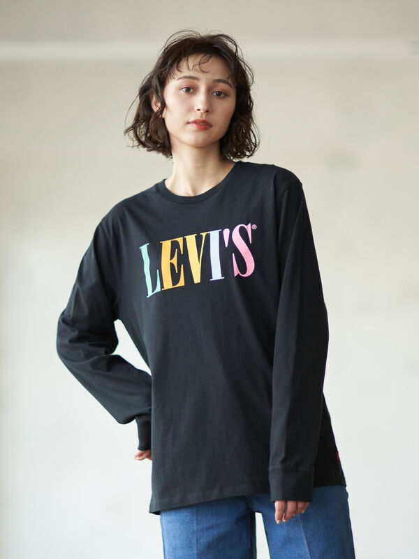 □Levi's for earthマルチカラー長袖Tシャツ（ホワイト/ブラック