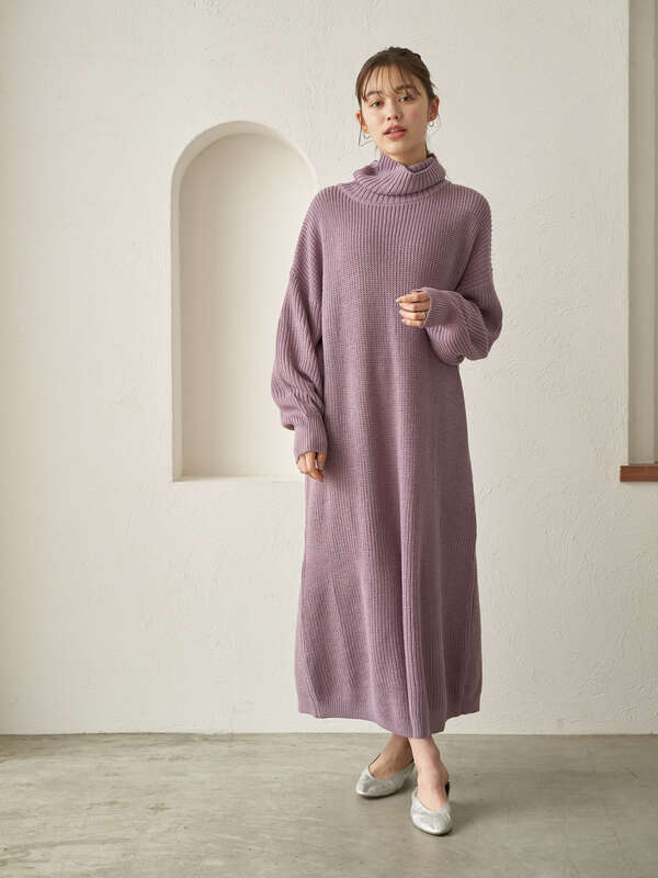 アウトレット タートルネック畦ニットワンピース 杢ライトグレー ブラック ベージュ グリーン ネイビー ライトパープル Earth Music Ecology アースミュージックアンドエコロジー のレディースワンピース 1c01l2h0130 ファッション通販のstripe Club