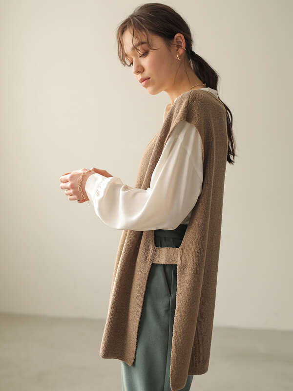 アウトレット レイヤードニットロングベスト アイボリー ブラック ベージュ Earth Music Ecology アースミュージックアンドエコロジー のレディースベスト 1c01l2x00 ファッション通販のstripe Club