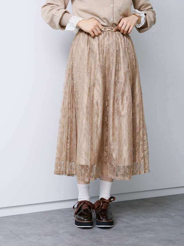 アウトレット 花柄レースプリーツスカート ライトグレー ブラック ピンク ベージュ イエロー ミント Earth Music Ecology アースミュージックアンドエコロジー のレディーススカート 1b01l0l1100 ファッション通販のstripe Club