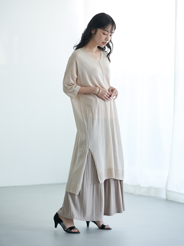 アウトレット シアーvネックニットワンピース ピンク ライトベージュ モカ イエロー ダークネイビー ダークグリーン Earth Music Ecology アースミュージックアンドエコロジー のレディースワンピース 1c02l2h0190 ファッション通販のstripe Club