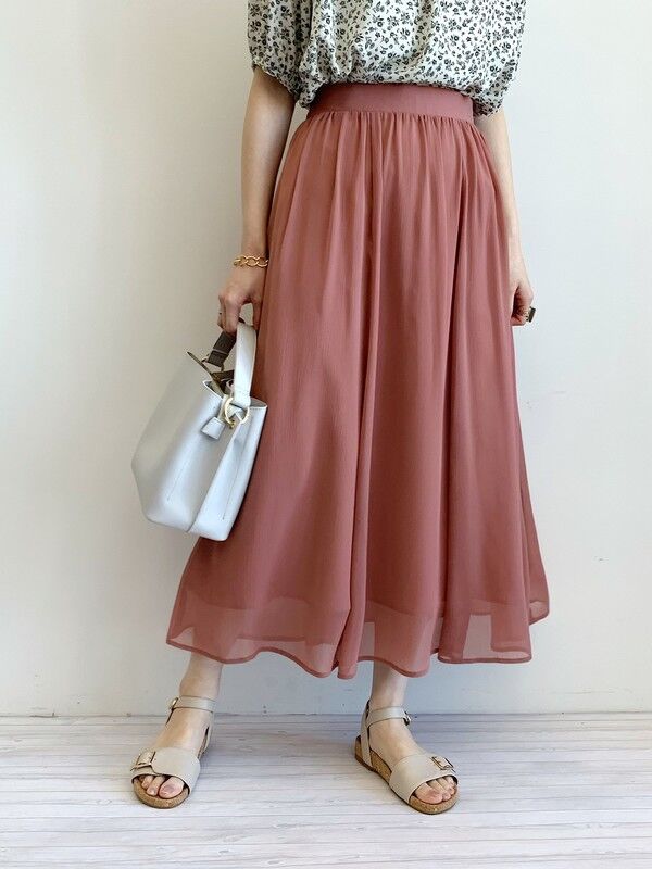 楊柳シフォンスカート ピンク モカ イエロー ブルー ドット フラワーブラック フラワー ドットブラック Earth Music Ecology アースミュージックアンドエコロジー のレディーススカート 1b02l0l0390 ファッション通販のstripe Club