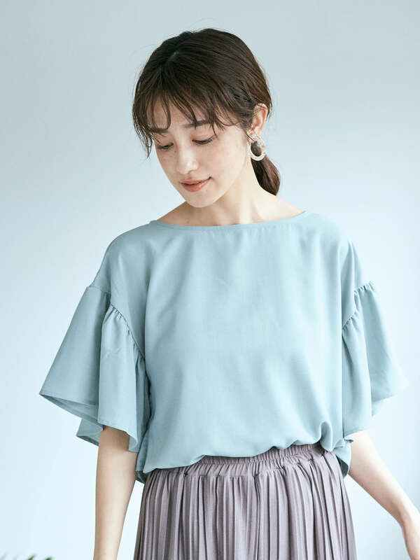 アウトレット フリルスリーブブラウス オフホワイト ピンク ベージュ イエロー ミント ネイビー ドット ドットブラック Earth Music Ecology アースミュージックアンドエコロジー のレディースシャツ ブラウス 1b06l0a0100 ファッション通販のstripe Club