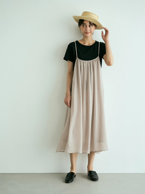 Set2点キャミワンピース 半袖プルオーバー グレーベージュ ダークグリーン ドット Earth Music Ecology アース ミュージックアンドエコロジー のレディースワンピース 1c06l0h0440 ファッション通販のstripe Club