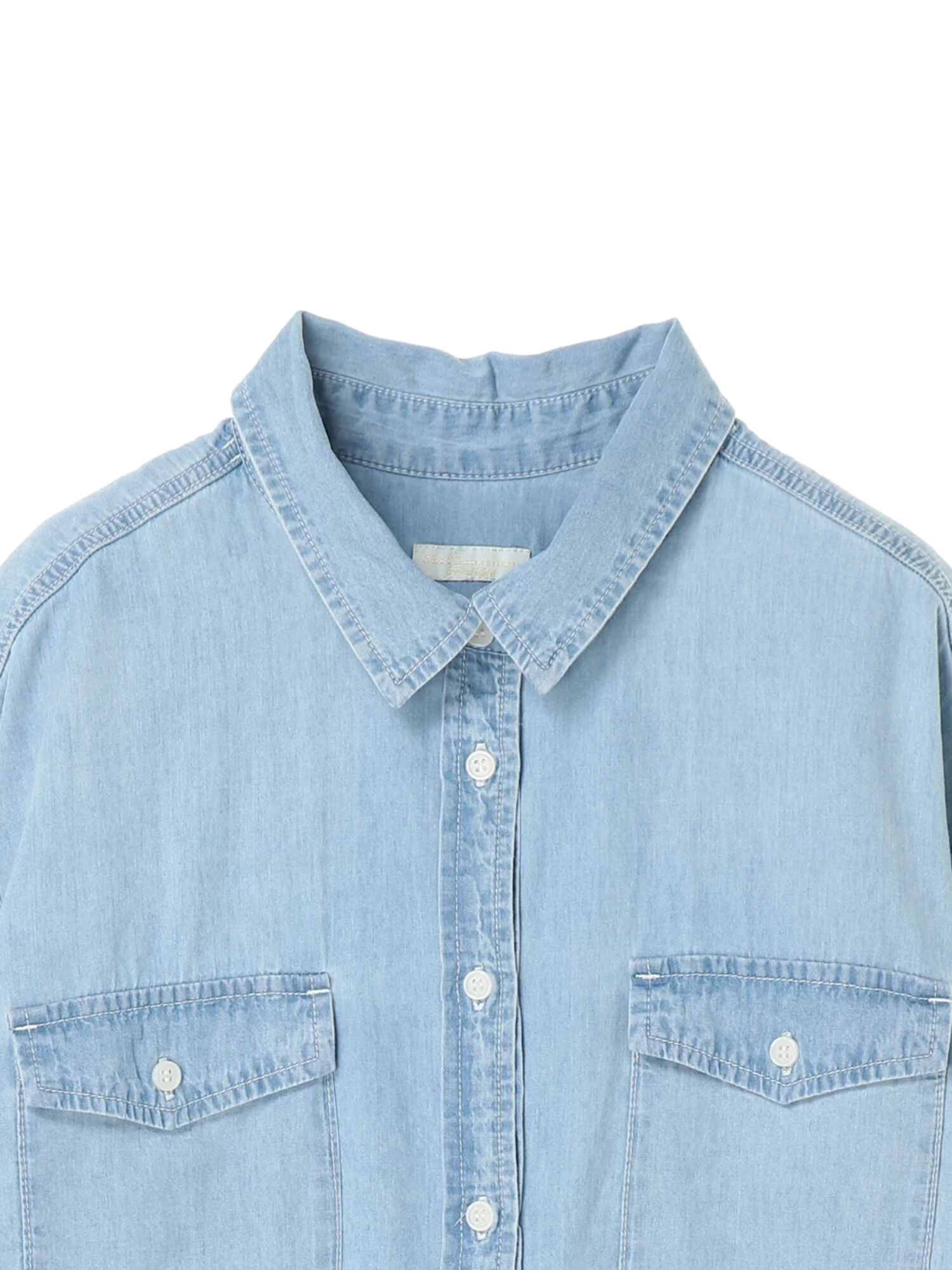 半袖デニムシャツ サックスブルー ライトインディゴ Earth Music Ecology アースミュージックアンドエコロジー のレディースシャツ ブラウス 1c06l0a00 ファッション通販のstripe Club