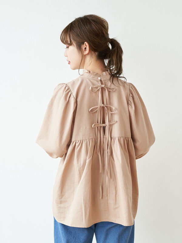 綿麻バックリボンブラウス オフホワイト ピンク ベージュ ミント Earth Music Ecology アースミュージックアンドエコロジー のレディースシャツ ブラウス 1b06l0a0900 ファッション通販のstripe Club