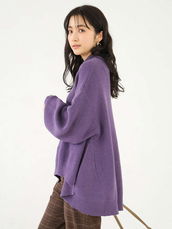 アウトレット ハイネック畦ニットプルオーバー チャコールグレー ブラック モカ ブラウン マスタード ブルー パープル エクリュ Earth Music Ecology アースミュージックアンドエコロジー のレディースニット セーター 1c07l2c0600 ファッション通販のstripe