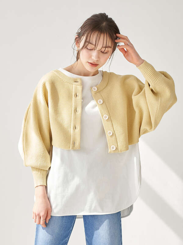 ニットショートカーディガン ピンク ベージュ モカ イエロー Earth Music Ecology アース ミュージックアンドエコロジー のレディースカーディガン 1d11l2d00 ファッション通販のstripe Club