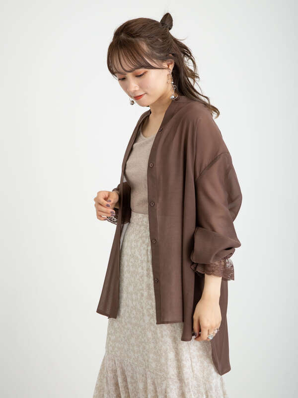 袖レースシアーチュニック ベージュ ブラウン ミント サックスブルー Earth Music Ecology アースミュージックアンドエコロジー のレディースチュニック 1b12l0g0140 ファッション通販のstripe Club