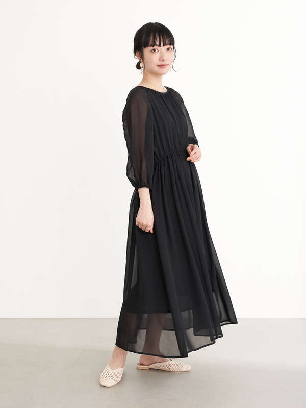 ふんわりシフォンワンピース ブラック ライトカーキ フラワーベージュ フラワー Earth Music Ecology アースミュージックアンドエコロジー のレディースワンピース 1b12l0h0300 ファッション通販のstripe Club