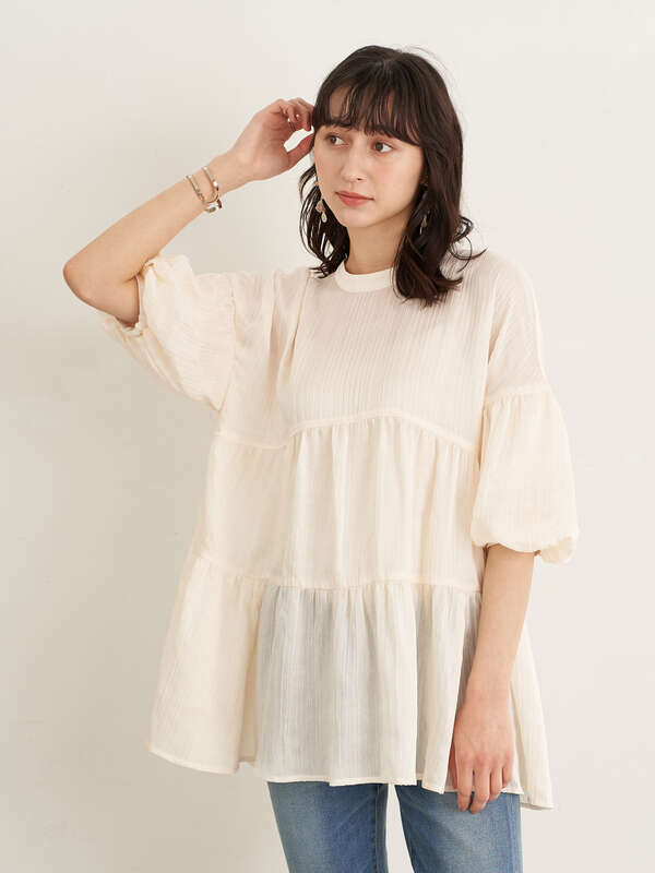 古着 楊柳ティアードブラウス アイボリー モカ ミント Earth Music Ecology アースミュージックアンドエコロジー のレディースチュニック 1b12l0g0340 ファッション通販のstripe Club