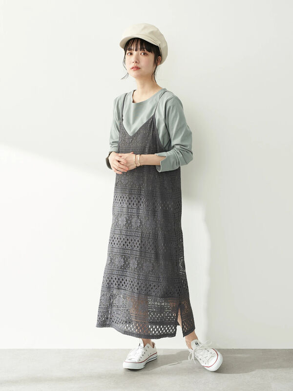 アウトレット 古着 Set2点レースキャミワンピース カットプルオーバー アイボリー チャコールグレー グレーベージュ Earth Music Ecology アースミュージックアンドエコロジー のレディースワンピース 1c12l0h0440 ファッション通販のstripe Club