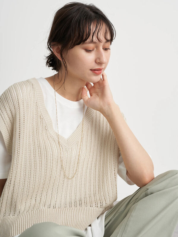 アウトレット Set2点透かし編ニットベスト ラウンドヘムチュニック ベージュ ミント エクリュ Earth Music Ecology アースミュージックアンドエコロジー のレディースカットソー 1c16l1g0500 ファッション通販のstripe Club