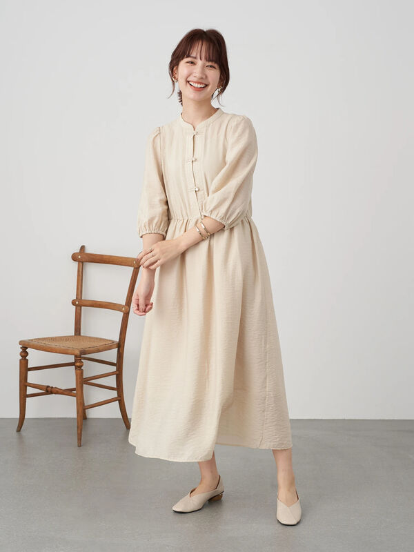 アウトレット 古着 チャイナ風シアーワンピース ライトベージュ ミントグリーン Earth Music Ecology アースミュージックアンドエコロジー のレディースワンピース 1d13l0h0300 ファッション通販のstripe Club