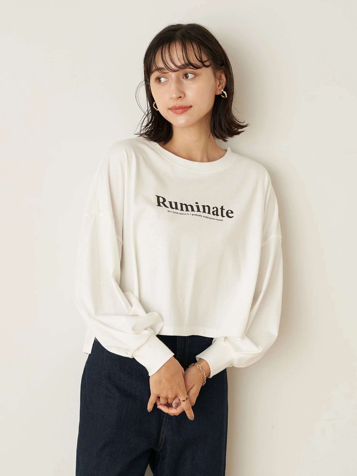 【アウトレット】Ruminateショート長袖プルオーバー（オフ