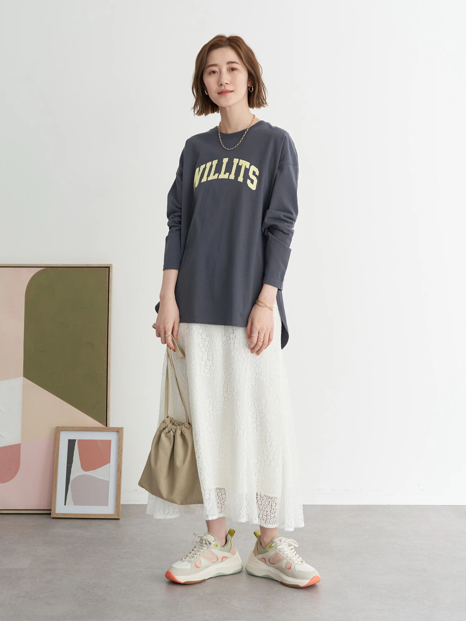 WILLITS Tシャツ（オフホワイト/チャコールグレー/ライトピンク/ブルー 