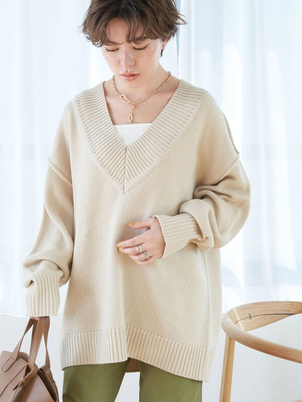 t.japan v neck hand knit