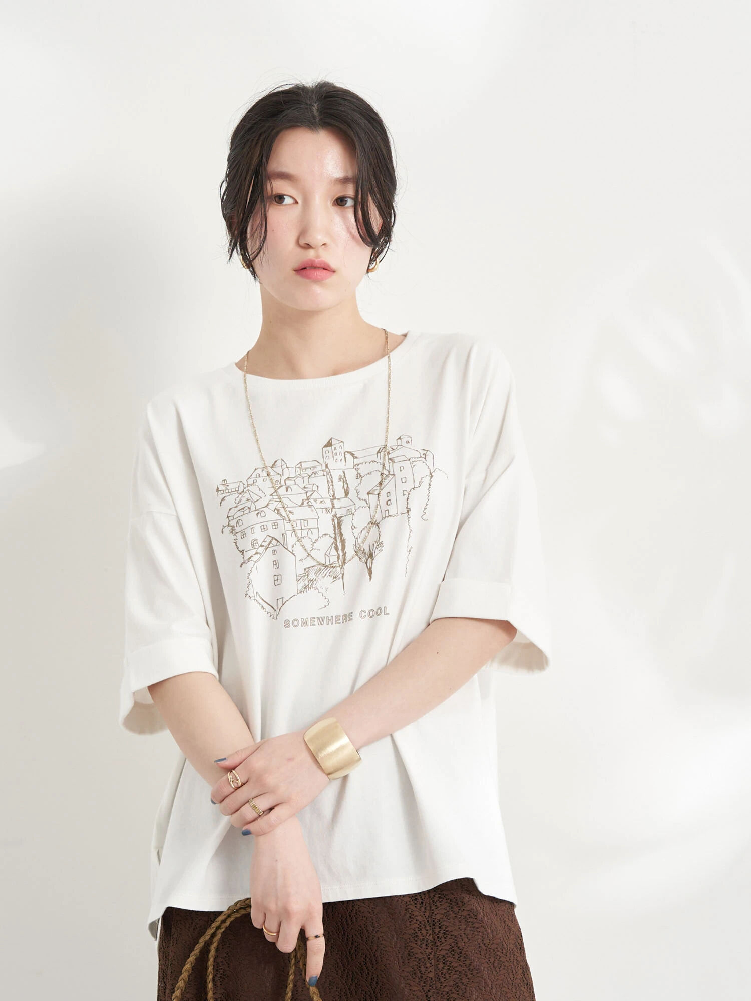 ♥earth music\u0026ecology♥Tシャツ(S)白/レース/刺繍 - Tシャツ