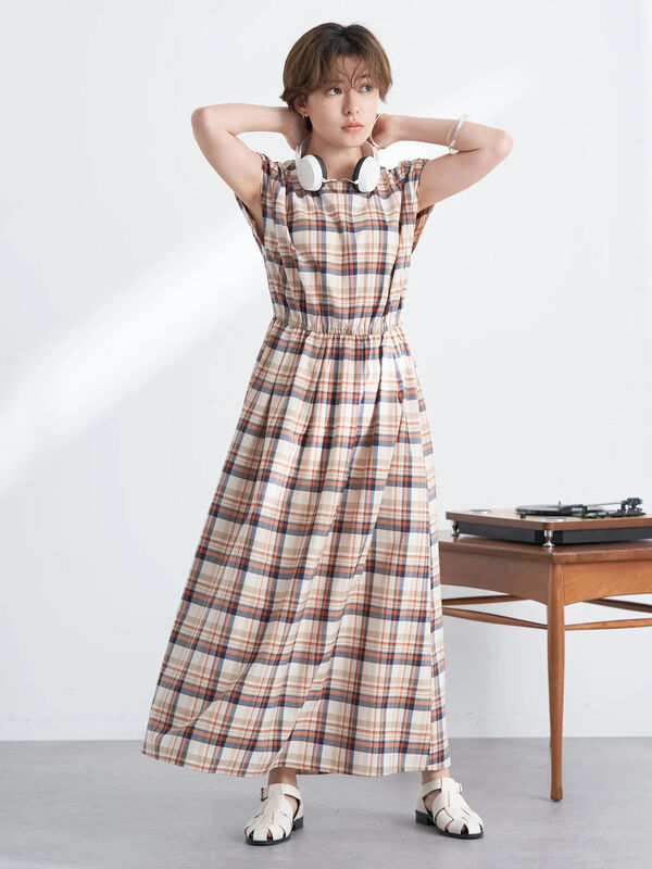 古着 マドラスチェックワンピース チェックサックス チェックブラウン チェックベージュ Earth Music Ecology アースミュージックアンドエコロジー のレディースワンピース 1l26l0h0300 ファッション通販のstripe Club
