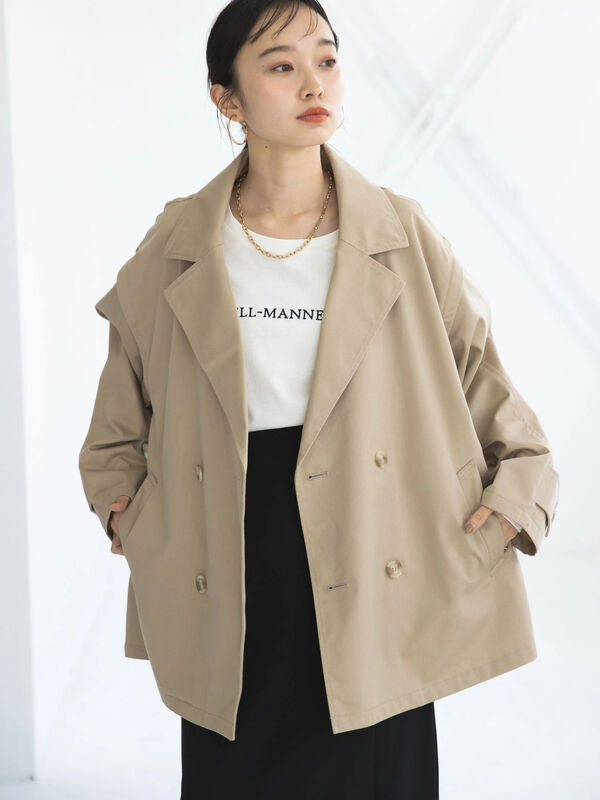 2way ショートトレンチコート ベージュ ブルー Earth Music Ecology アースミュージックアンドエコロジー のレディースコート 1l23l0y00 ファッション通販のstripe Club