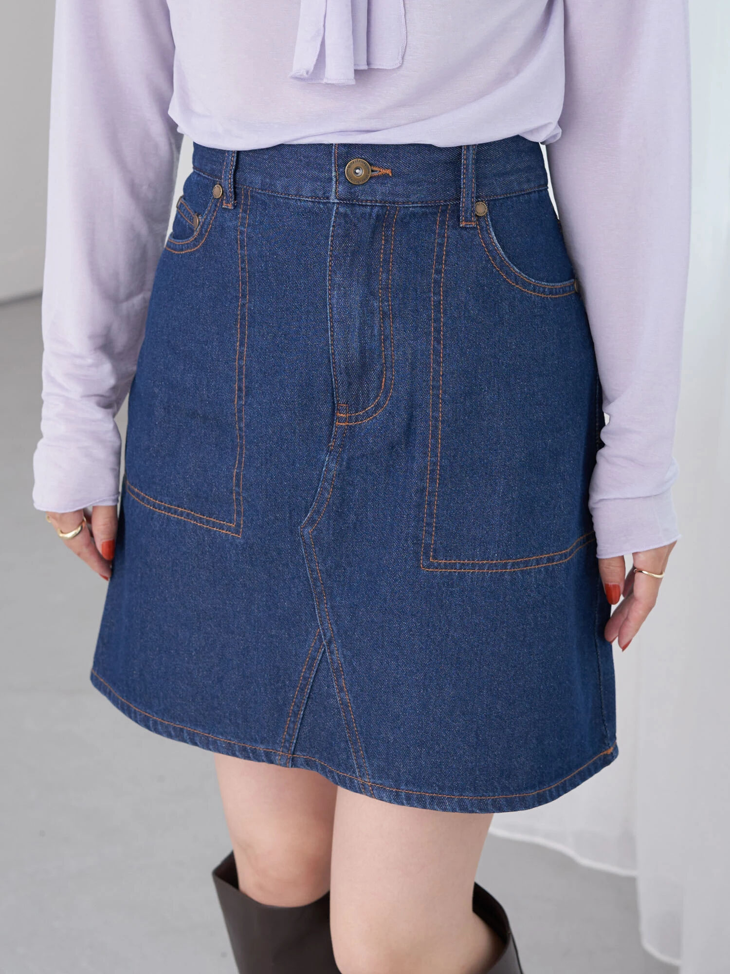 【miumiu】23ss マーブル加工デニムミニスカート　マルチポケットスカート