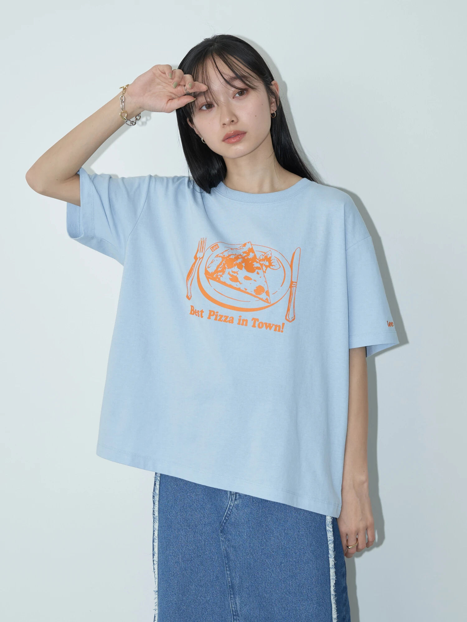 Lee×e.m.a.e PIZZA TEE（オフホワイト/チャコールグレー/アイスブルー